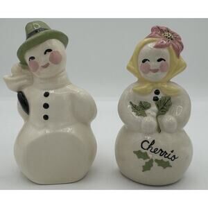 Vintage Mr. & Mrs. Snowman Ceramic Salt & Pepper Shakers 1955